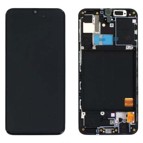 Genuine Samsung Galaxy A31 (SM-A315) lcd and touchpad with front frame in Black - Part no: GH82-22905A, GH82-22761A